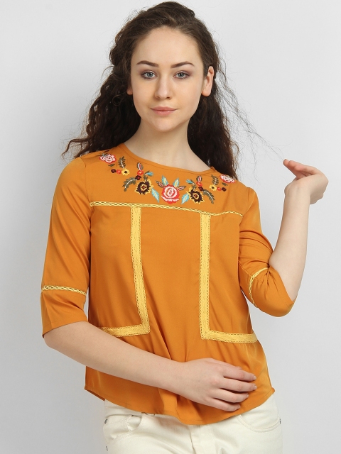

LA LOFT Women Mustard Yellow Solid Top