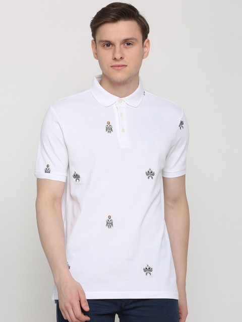 

SIMON CARTER LONDON Men White Self Design Polo Collar T-shirt