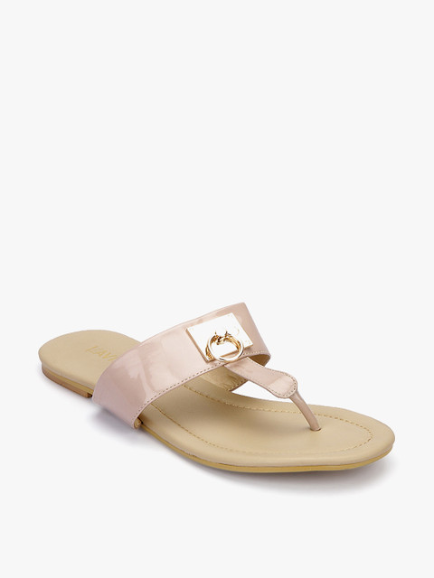 

Nude Synthetic T-Strap Flats