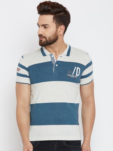 

Duke Men Blue Colourblocked Polo Collar T-shirt