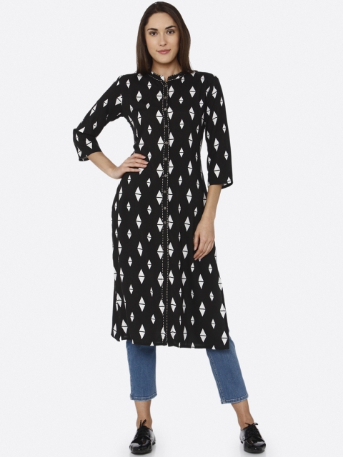 

RAISIN Women Black & White Printed Straight Kurta
