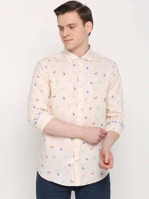 

SIMON CARTER LONDON Men Peach-Coloured Slim Fit Printed Casual Shirt
