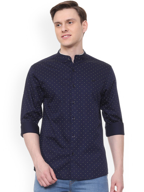 

People Men Navy Blue Regular Fit Printed Casual Shirt
