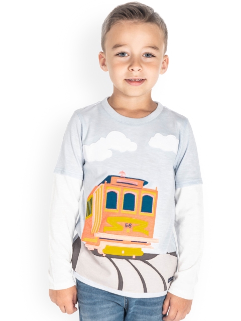 

Cherry Crumble Boys Blue Appliqued Round Neck T-shirt
