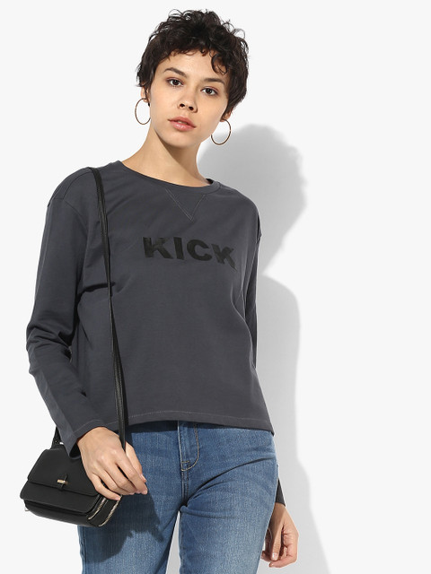 

Levis Women Charcoal Grey Graphic Pure Cotton Blouse