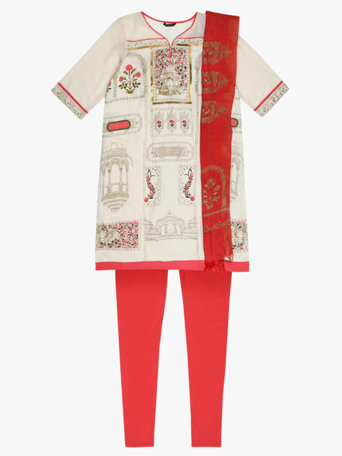 

AURELIA Women Beige & Red Printed Kurta Set