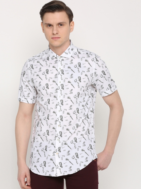 

SIMON CARTER LONDON Men White Slim Fit Printed Casual Shirt