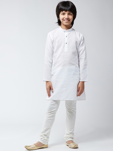 

SOJANYA Boys White Embroidered Kurta with Churidar