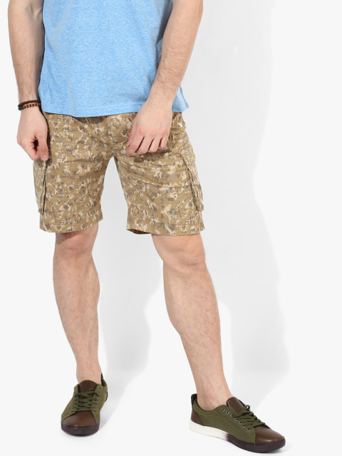 

Khaki Printed Regular Fit Cargo Shorts