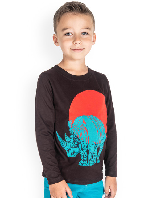 

Cherry Crumble Boys Brown Printed Round Neck T-shirt
