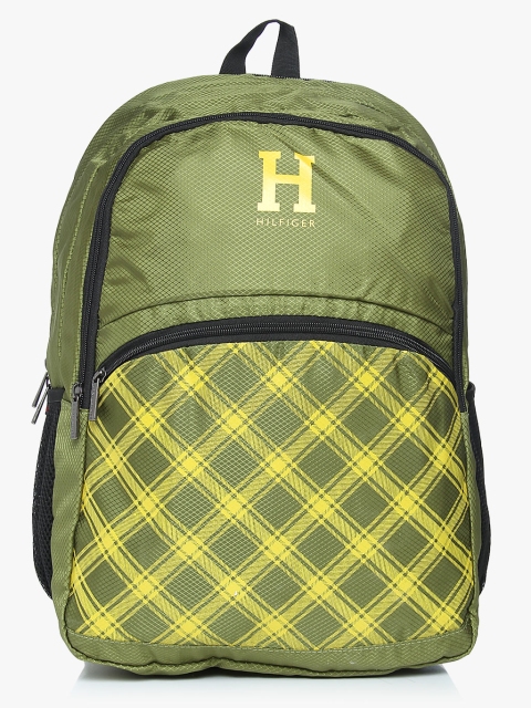 

Tommy Hilfiger Men Olive Green & Yellow Checked Backpack