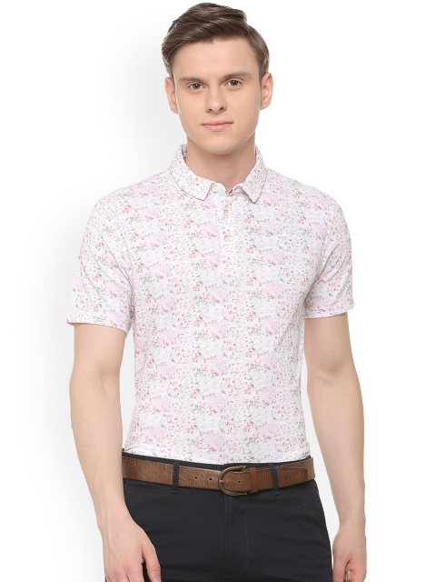 

V Dot Men Pink Printed Polo Collar Pure Cotton T-shirt