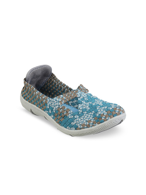 

Mochi Women Blue & Beige Woven Design Slip-On Sneakers