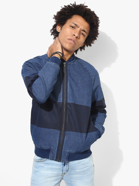 

Tommy Hilfiger Men Blue Denim Colourblocked Bomber Jacket