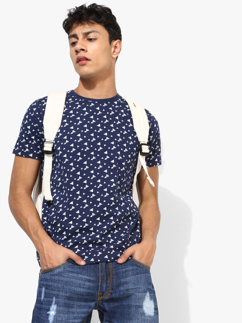 

Navy Blue Printed Round Neck T-shirt