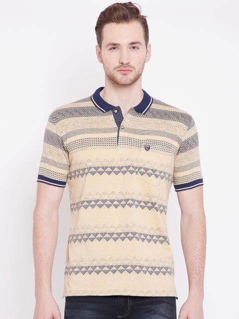 

Duke Men Beige Striped Polo Collar T-shirt