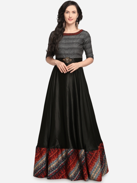 

Stylee LIFESTYLE Black Satin Semi-Stitched Dress Material