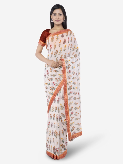 

Vipul Cream-Coloured Printed Poly Georgette Saree