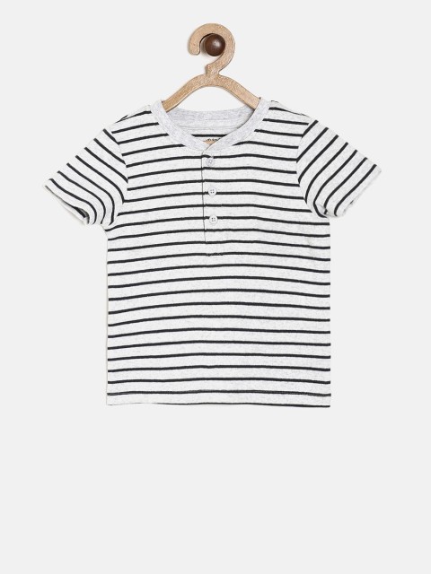 

MINI KLUB Boys Grey Striped Henley Neck T-shirt