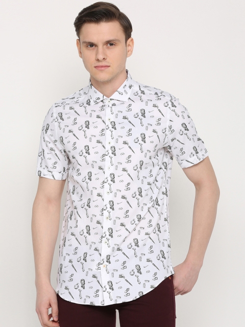 SIMON CARTER LONDON Men White & Black Slim Fit Printed Casual Shirt