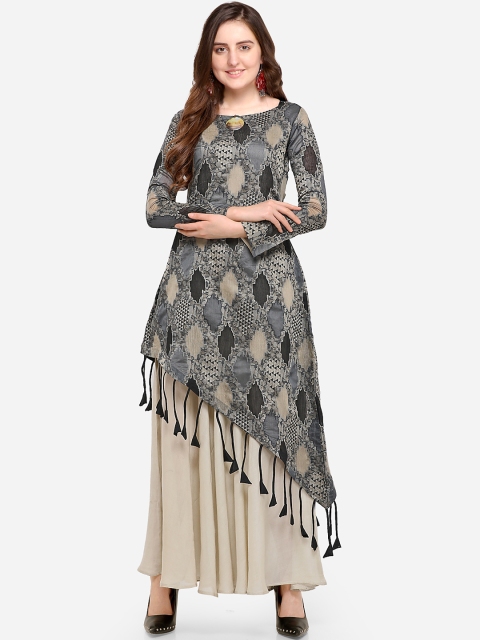 

Stylee Lifestyle Grey Silk Blend Printed Gown