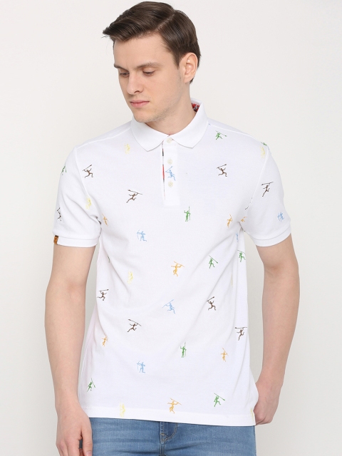 

SIMON CARTER LONDON Men White Self Design Polo Collar T-shirt