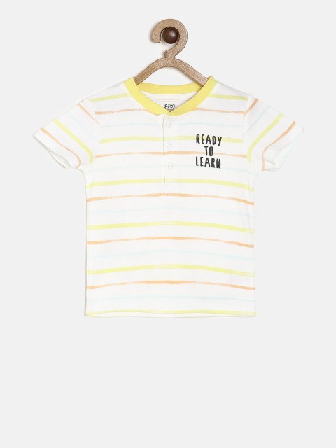 

MINI KLUB Boys Off-White Striped Henley Neck T-shirt