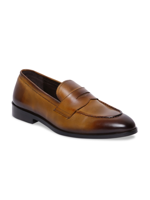 

JOE SHU Men Tan Leather Formal Loafers