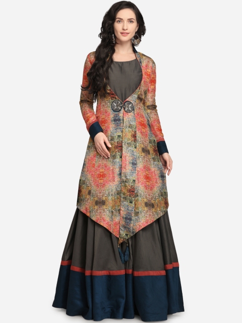 Stylee LIFESTYLE Grey Tussar Silk Semi-Stitched Dress Material