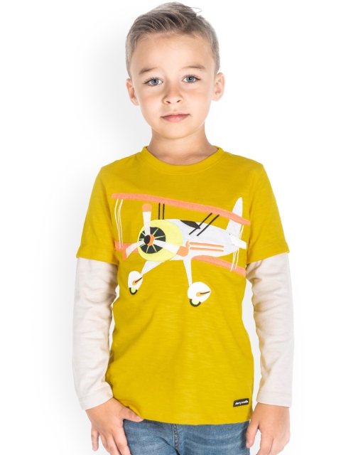 

Cherry Crumble Unisex Kids Mustard Solid Round Neck T-shirt