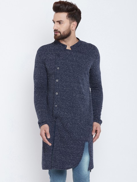 

Hypernation Men Navy Blue Solid Straight Kurta