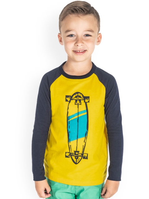 

Cherry Crumble Boys Mustard Yellow Printed Round Neck T-shirt