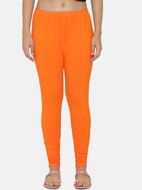 

N-Gal Women Orange Solid Churidar-Length Leggings