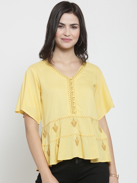 

Latin Quarters Women Yellow Solid A-Line Top