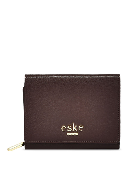 

Eske Women Brown Solid Leather Zip Around Wallet
