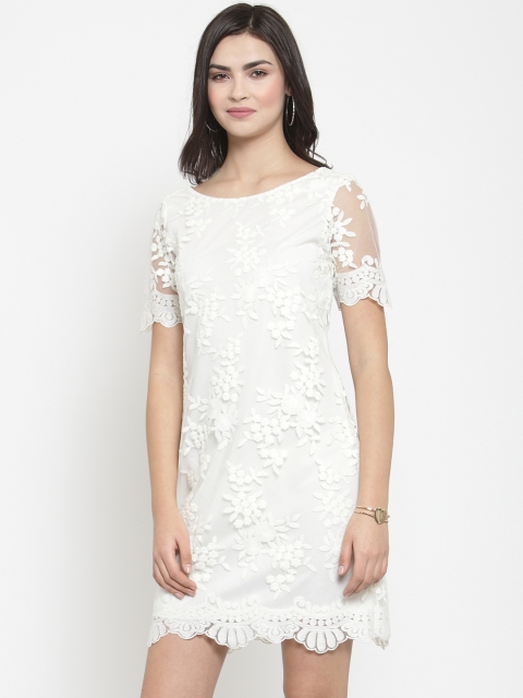 

Latin Quarters Women Off-White Embroidered Sheath Dress