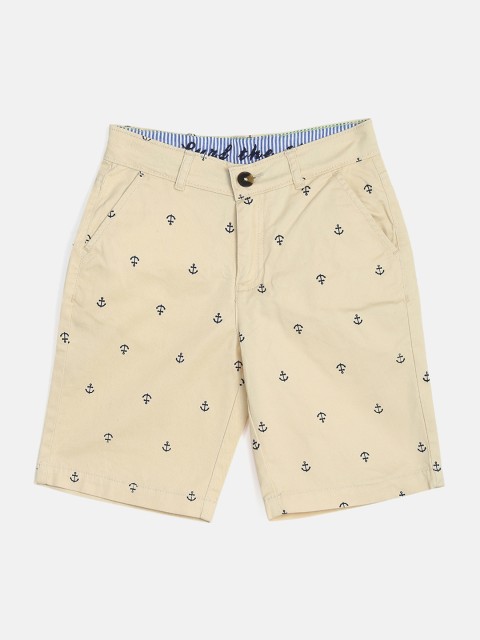 

Blue Giraffe Boys Cream-Coloured Printed Regular Fit Denim Shorts