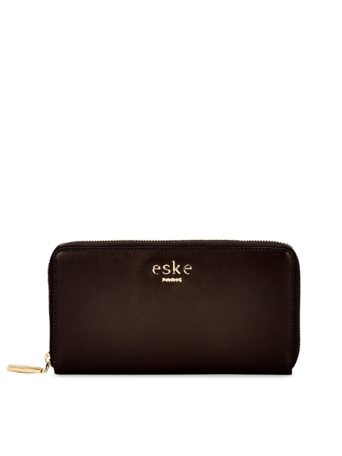 Eske Women Brown Solid Zip Around Wallet