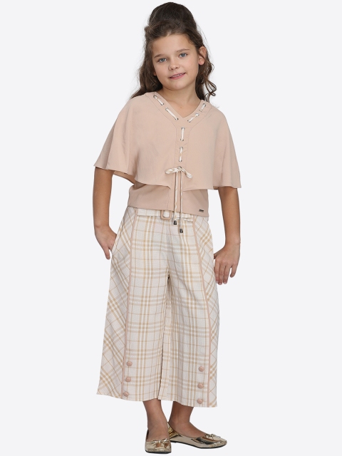 

CUTECUMBER Girls Beige Solid Top with Trousers
