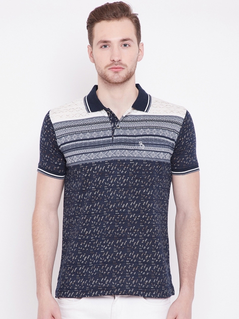

Duke Men Navy Blue Printed Polo Collar Slim Fit T-shirt