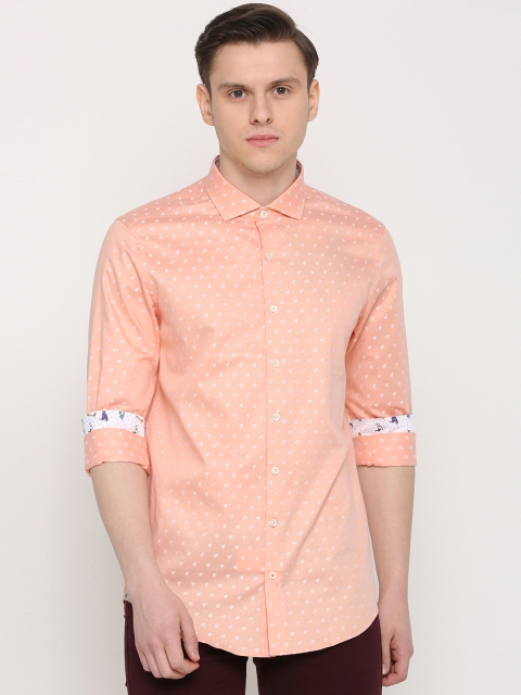 

SIMON CARTER LONDON Men Peach-Coloured Slim Fit Self Design Casual Shirt