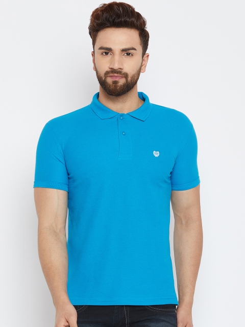 Duke Men Blue Solid Polo Collar Slim Fit T-shirt