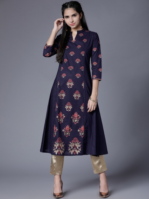 

Folklore Women Navy Blue & Red Printed A-Line Kurta