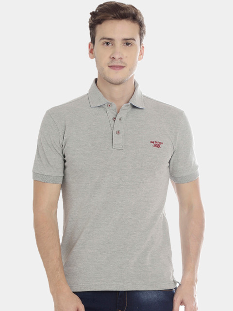 

Bar Harbour Men Grey Melange Solid Polo Collar T-shirt