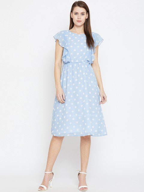 

AASK Women Turquoise Blue & White Printed Fit and Flare Dress
