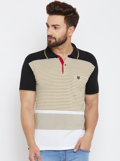 

Duke Men Black Striped Polo Collar T-shirt