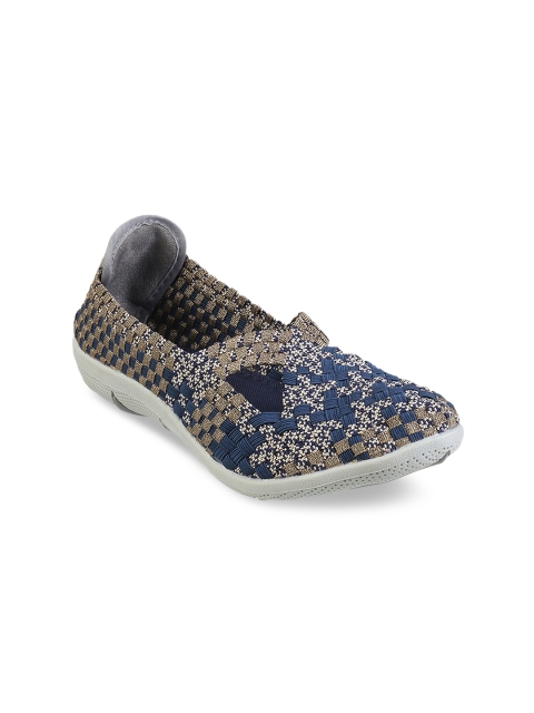 

Mochi Women Blue & Beige Woven Design Slip-On Sneakers