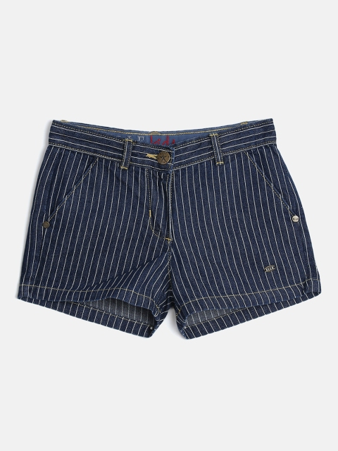 

ELLE Girls Navy Blue Striped Regular Fit Regular Shorts