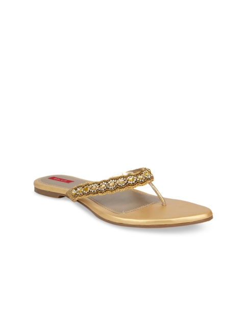 SOLES Women Gold-Toned Solid Open Toe Flats