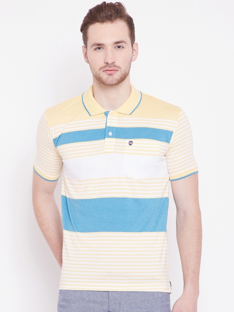 

Duke Men Yellow Striped Polo Collar Slim Fit T-shirt